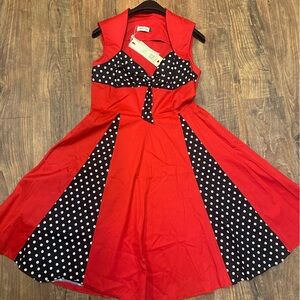 Halloween pinup KillReal Red Dress with Polka Dot Panels
